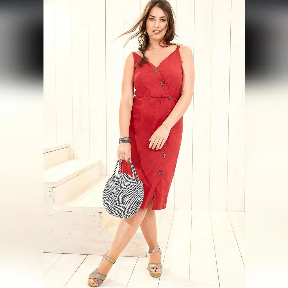 Maurices Burnt Orange Linen Blend Cottagecore Boho Knee Length Dress Size 1 (16)